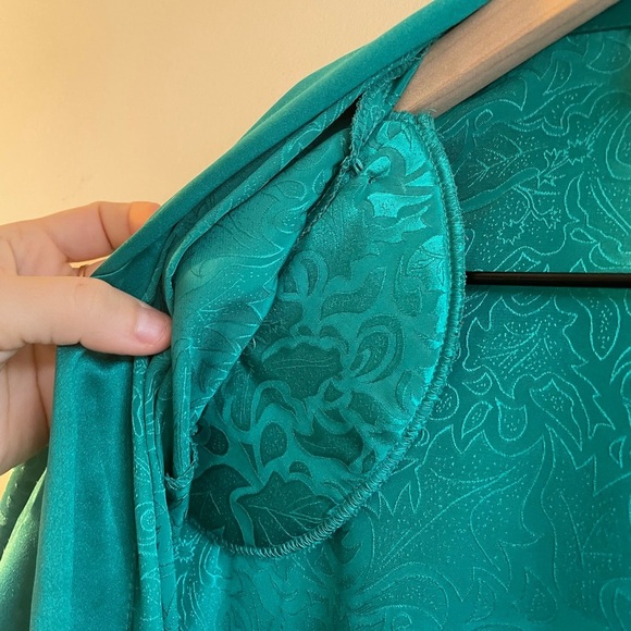 Vintage Victoria's Secret Gold||Emerald Green Long Satin Kimono Robe with Tie S - Picture 6 of 11